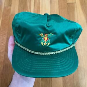 Vintage Snapback Hat Freemason Shriners Masonic 90's Cap Nylon Green
